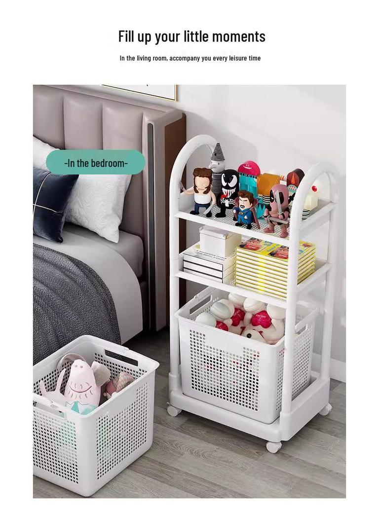 Movable Bathroom Storage Rack with Baskets and Handrails