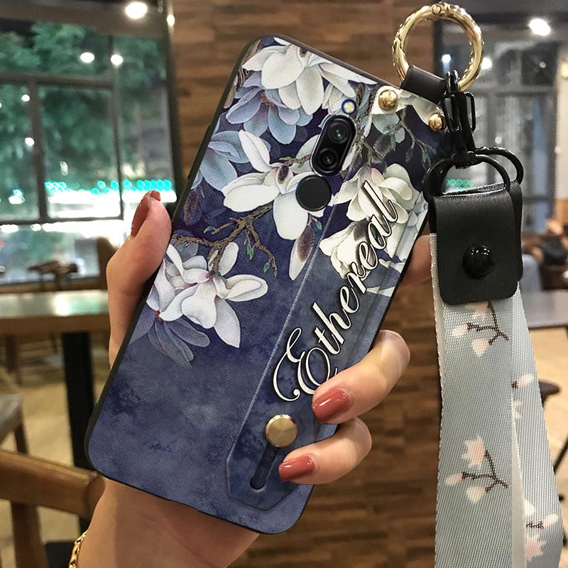 Flower Anti-knock Phone Case For Xiaomi Redmi 8 Silicone Wristband Anti-dust Soft case Fashion Design Phone Holder Ring