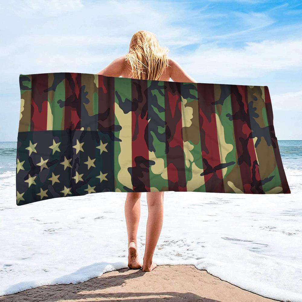 Gestreifter Camouflage Digitaldruck Polyester Superfeine Faser Doppelseitiger Fleece Strandurlaub Badetuch, Strandtuch