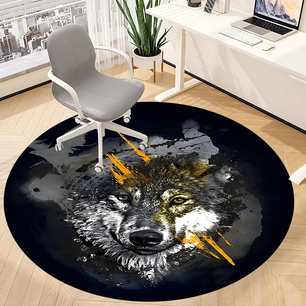 1pc Wolf Spirit Office Round Area Rug, Under Office Chairs Bedroom Living Room Home Decor, Room Deco