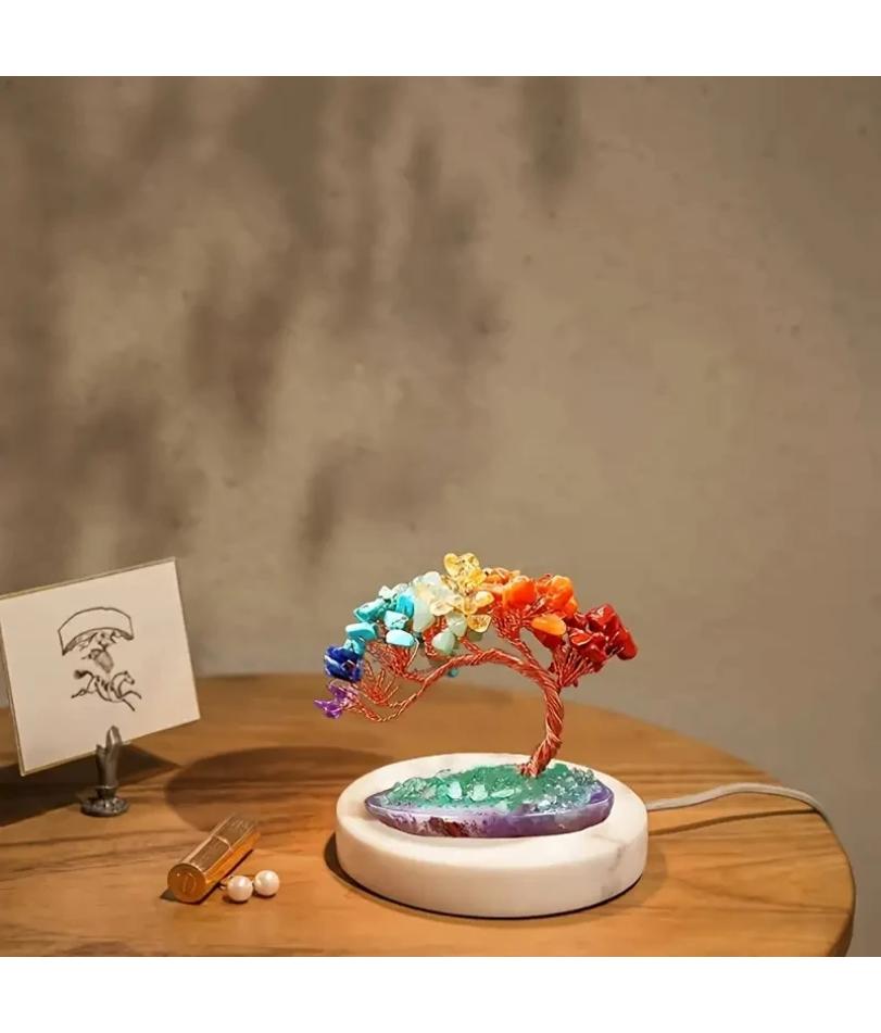 1pc Natural Colorful Crystal Crushed Stone Fengtail Tree Crystal Agate Piece Base Copper Wire Winding Fortune Tree Ornament