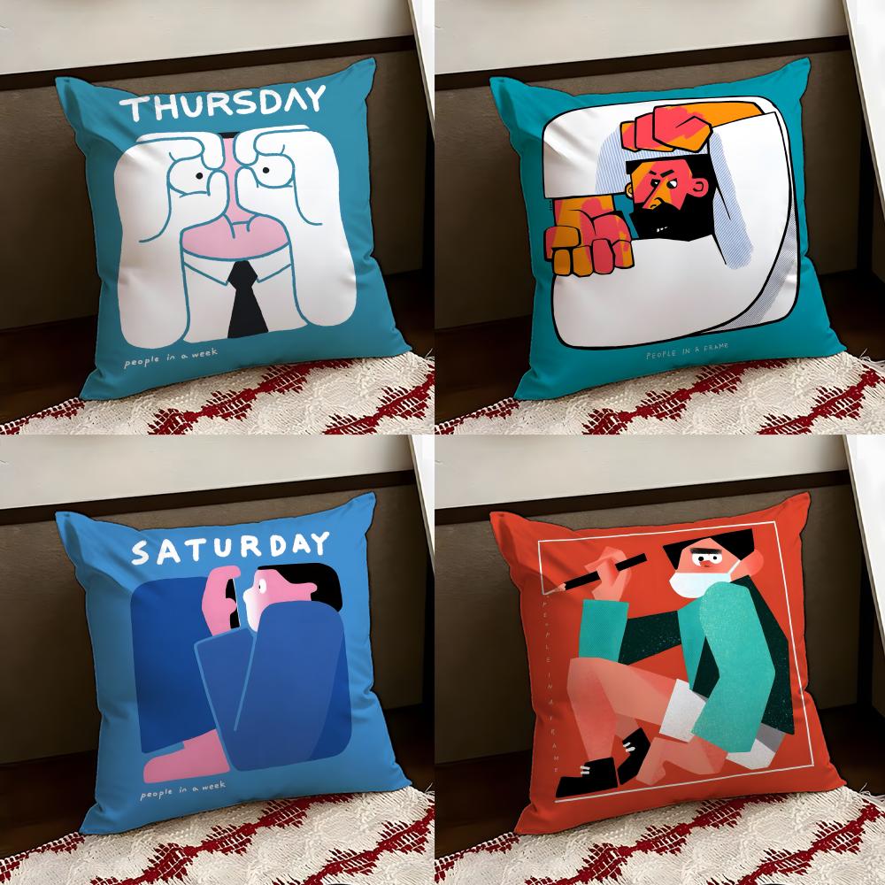 People Living In a Frame Cushion Cover Reversible Soft Durable Pillow Cover Home Car MultiScene Use for Daily Comfort