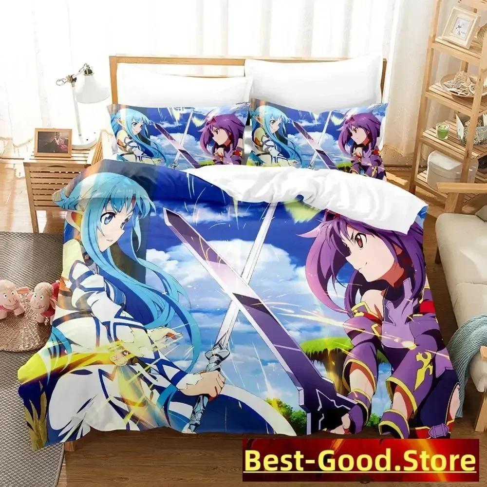 Sword Art Online Ii Bedding Set Cartoon Anime Three-Piece Set Adult Kid Bedroom Duvetcover Sets 3D Kawaii Roupas De Cama