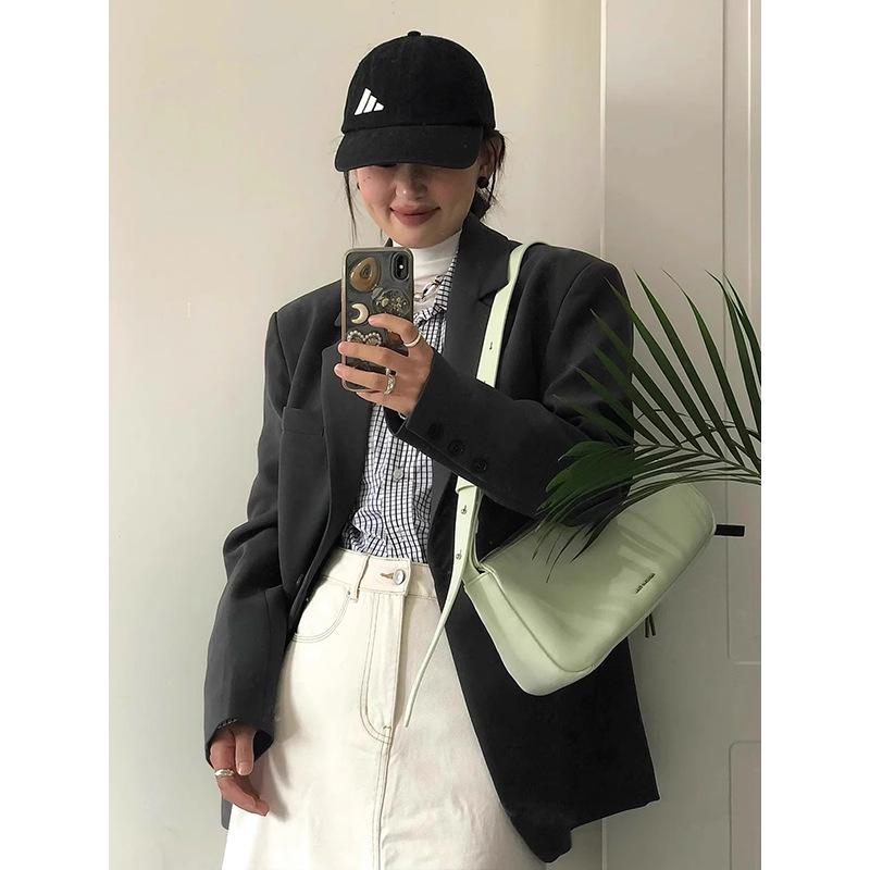 Women's High-End Grey Suit Jacket - Autumn 2025, Korean Style, Loose Casual Fit for Early Autumn