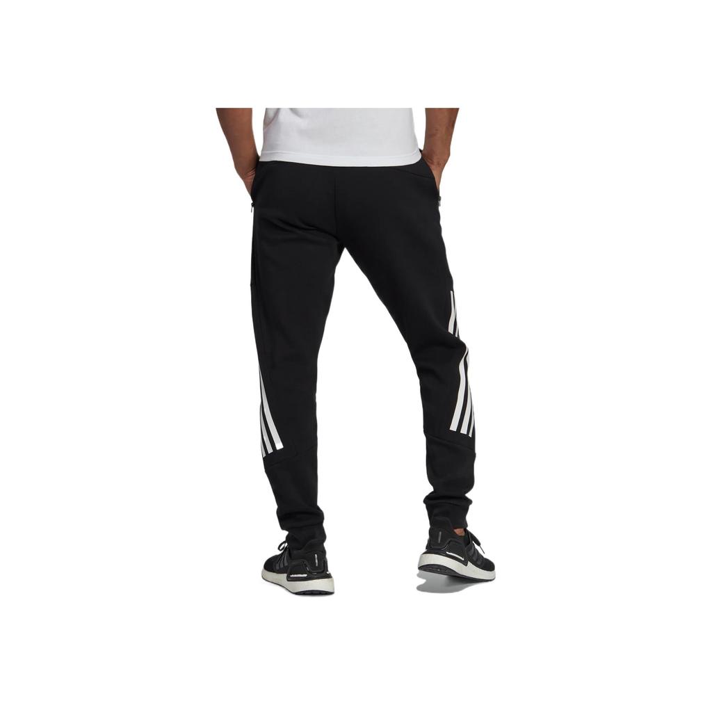 Adidas Solid Striped Logo Elastic Waist Joggers Men Bottoms Black HC5857