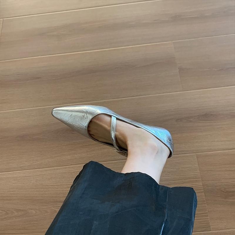 Fashion 2025 New Spring Gold Silver Design Pumps Women Pointed Toe Elegant Low Wedges Heel Ladies Shoes Zapatos De Mujer
