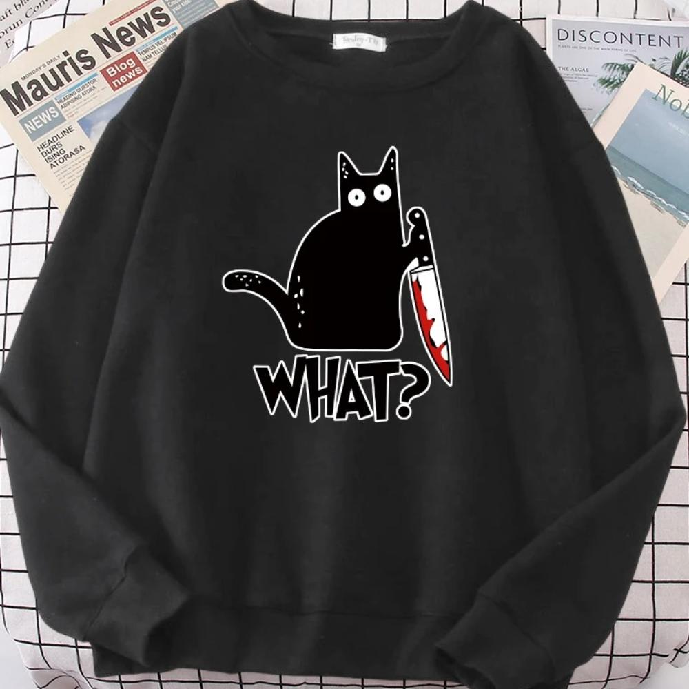 Kuchyňský nůž Černá kočka Cože? Dámská mikina Harajuku Casual s kapucí Módní volná mikina Měkká teplá vintage flísová Dámské topy