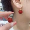 Elegant French Retro Red Pearl Stud Earrings for Women - Chic, Lightweight, Simple Design Accessory