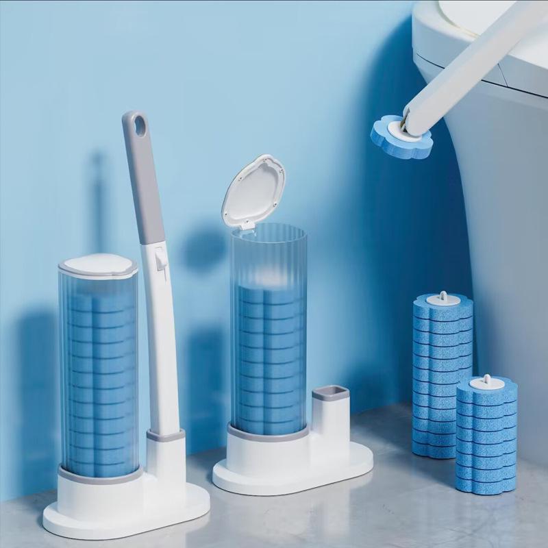 Wash-Free Disposable Toilet Brush Set: Replacement Pads & Universal Handle for No Dead Corners Cleaning