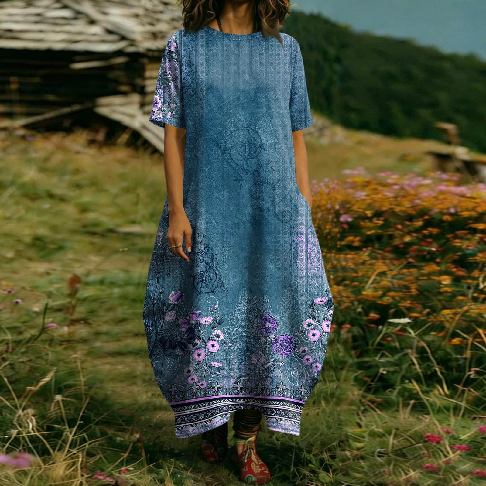 

Жіноча Модна Кольорова Сукня З Коротким Рукавом З Кишенею S