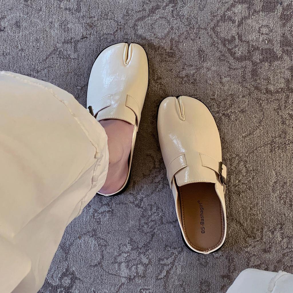 Fashion IPPEUM Flats Shoes For Women Mules PU Leather Split Toe Slippers 2025 New Summer Loafers