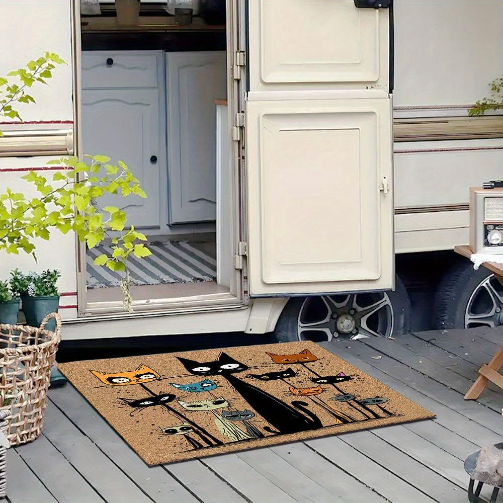 VIKAMA Cartoon Carpet Cat Family Doormat Brown Stain-Resistant Welcome Mat Rug For Bedroom Carpet For Live Room Home Decor