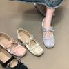 French sweet wind double bow Mary Jane shoes square head shallow mouth inner height increase single shoes women's 2025 new ballet