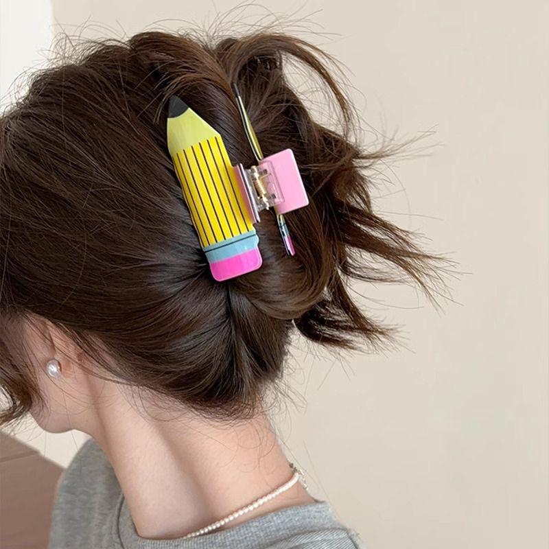 1 Pcs Women's Hair Claws Large Pencil Kawaii Cute Personalized Fashionable Hair Grab Clips Funny Unique Hair Accessories Girls