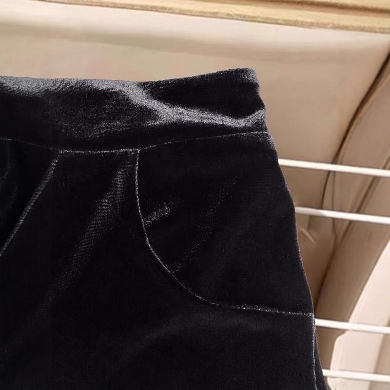 Womens Black Velvet Straight Leg Trousers High Waist Comfortable Casual Slim Fit Winter 2025