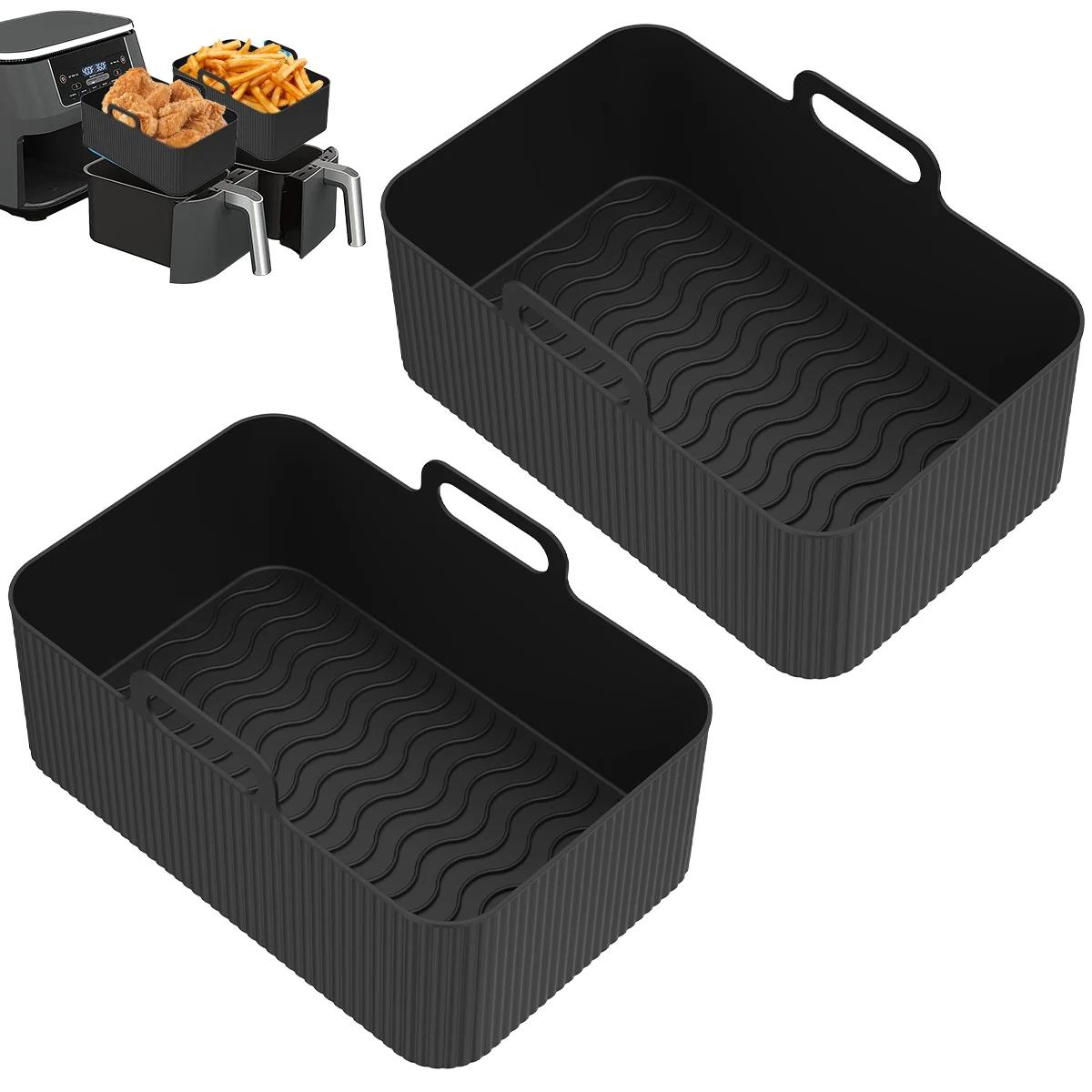 

2 шт. Силіконова вкладка для аерофритюрниці для аксесуарів Ninja Dual Air Fryer Багаторазова форма для випікання Кошик Горщик для духовки Кухонні аксесуари чорний
