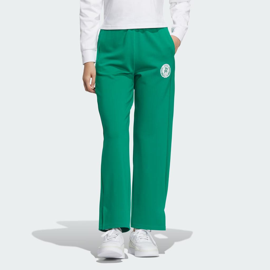 Adidas Verbiage Doubleknit Badge Embellished Hem Slit Detail Straight-Leg Knit Joggers Women Bottoms Green JE3614