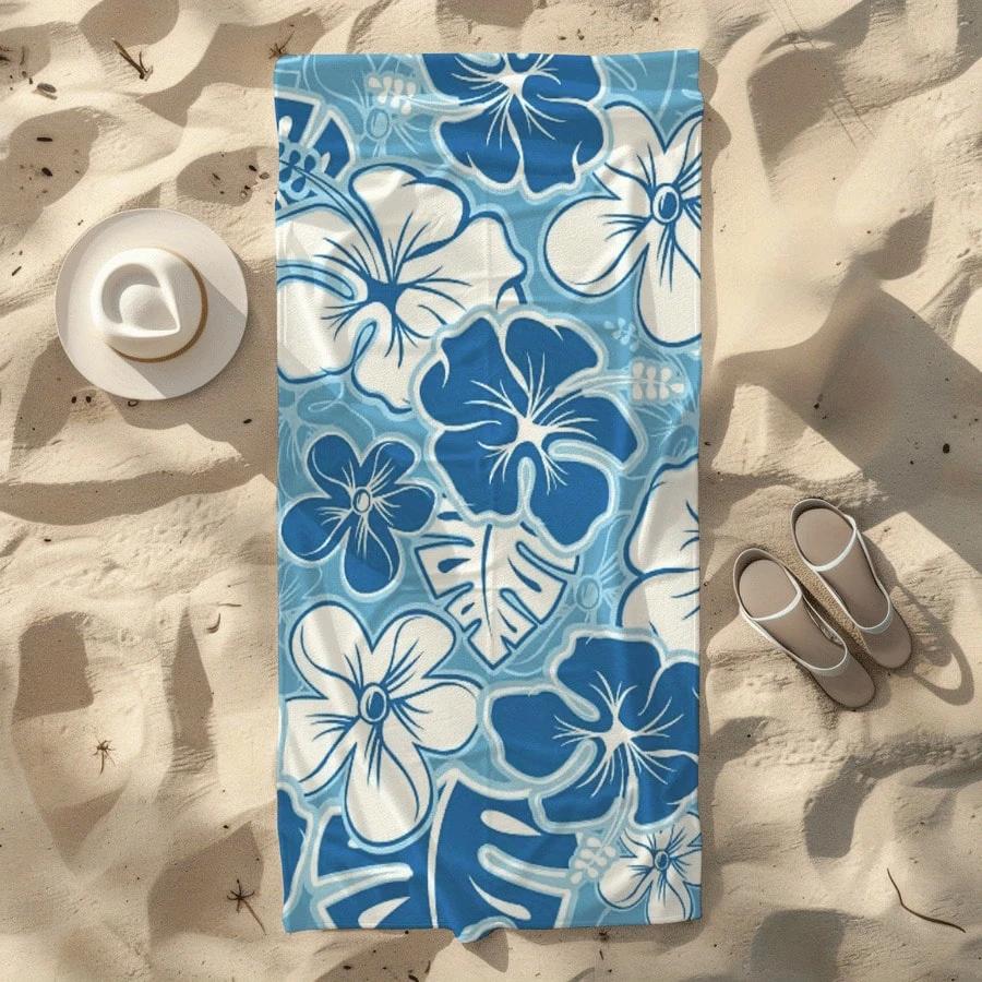 Blauer Hibiskus Strandtuch Einseitiger Druck Tropisches Weiches Strandtuch Strand Pool Badezimmer Handtuch Erfrischende Atmosphäre Zubehör Geschenk