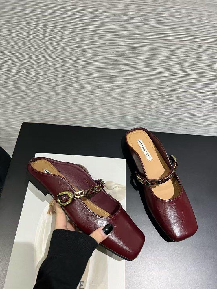 2025 Summer New Square Head Bag Head Slippers Outdoor European and American Women's Shoes Shallow Mouth Half Drag Sandals Net Red Casual Versatile