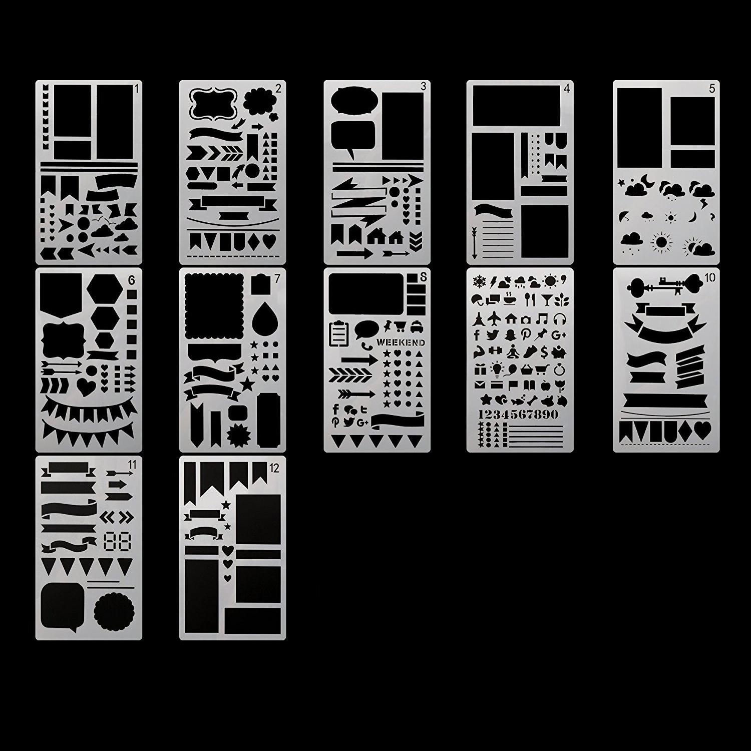 

30/20/12 Pcs Bullet Journaling Stencil Set Template Geometry Shape Planner Stencil Scrapbooking Stencils for Painting and Decor