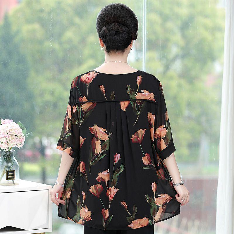 Summer Women's Plus Size Blouse Half Sleeve V Neck T-Shirt Loose Printed Blouse