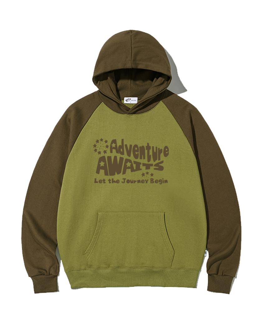 Escape From Begin Adventure Print Raglan Color Block Hoodie Olive M