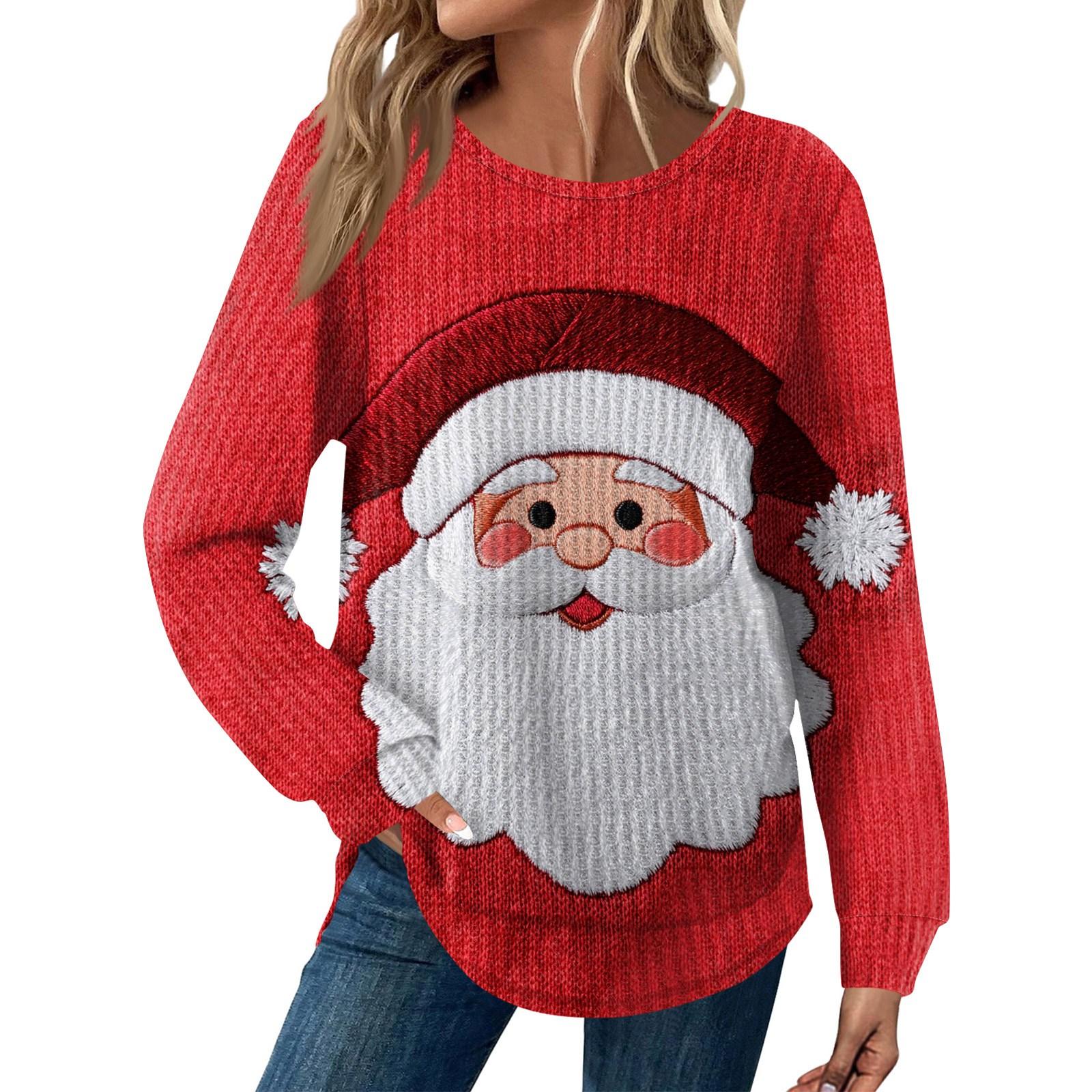 

Женская мода Рождественский свободный топ с длинным рукавом и круглым вырезом S