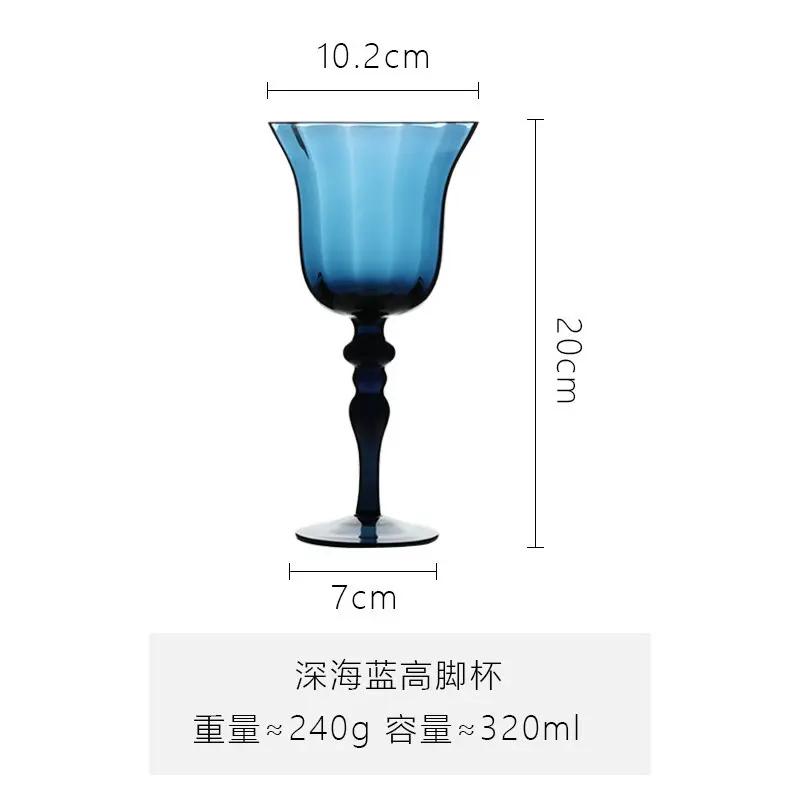 Medieval Goblet Champagne Wine Glass French Home Colored Vintage Vertical Green Cobalt Blue Amber Roman Column Wedding Wine Cup