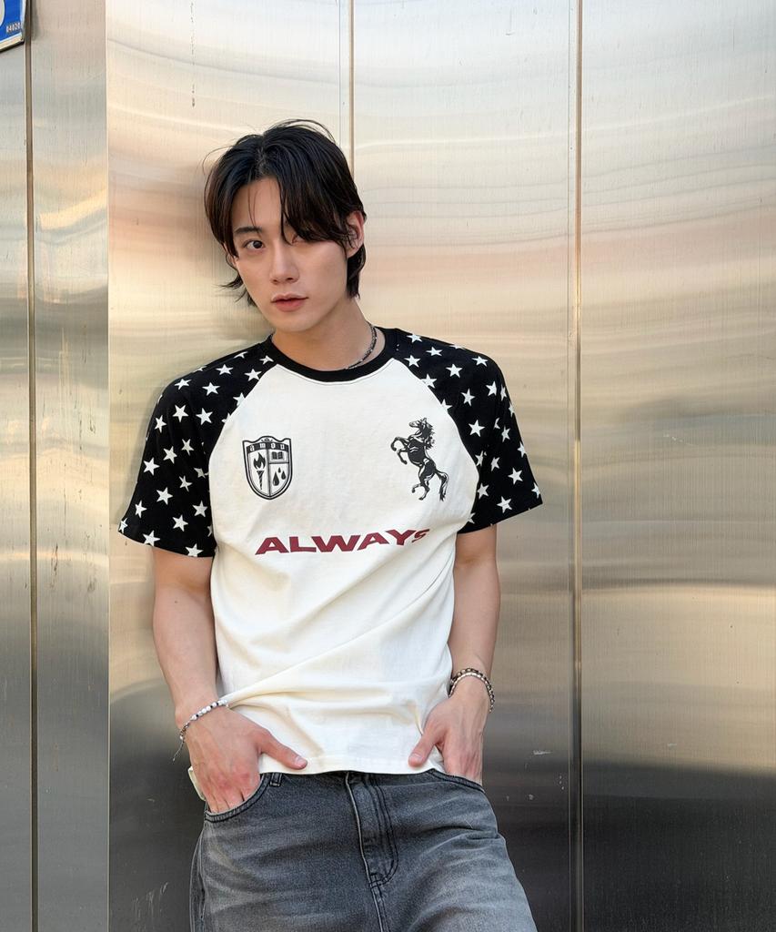 AMOU Always Star Reglan T-Shirts Black