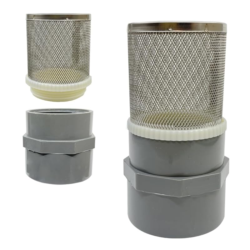 1 inch Stainless Steel Filter Cover Connected to 1 inch/DN25 Grey PVC Filter Water Pipe, Vent Cap Suction Strainers Used to Remove Debris and Reduce