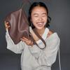 SMTING Crossbody Bag, Cowhide Tote Bag, Large Capacity, Shoulder Bag, Commute, Coffee Color, Small Size