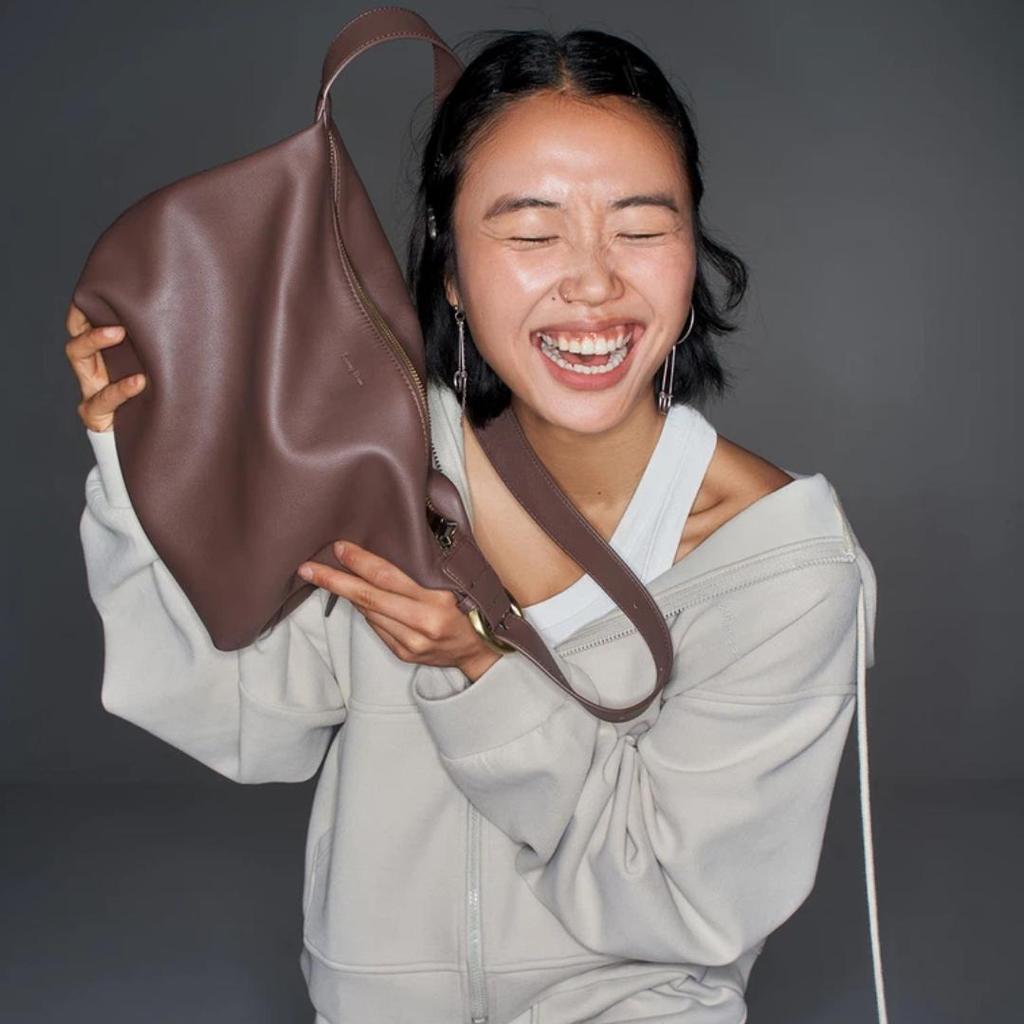 SMTING Crossbody Bag, Cowhide Tote Bag, Large Capacity, Shoulder Bag, Commute, Coffee Color, Small Size