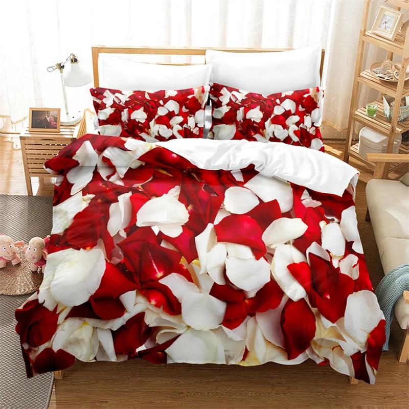 Red Rose Queen Size Duvet Cover 220X240 Bedding Set 3Pcs/2Pcs With Pillowcase Flower Quilt Cover For Double Bed Single Beds