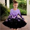 Mädchen Lässiges 3D-Schmetterlingsdruck-Rundhals-Langarmkleid Kinder-Prinzessinnenkleid