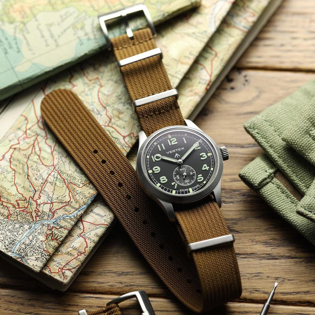 WatchGecko Ridge Military Nylon Watch Band - Stylish and Durable, Brown - 21mm
