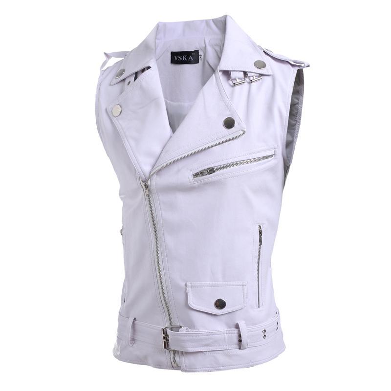 Pánský oblek Vesta Černá Klopa Límec Zip Krátká Kožená Móda Ležérní Vesta Punkový styl Gilet Muži pro Steampunk Oblečení