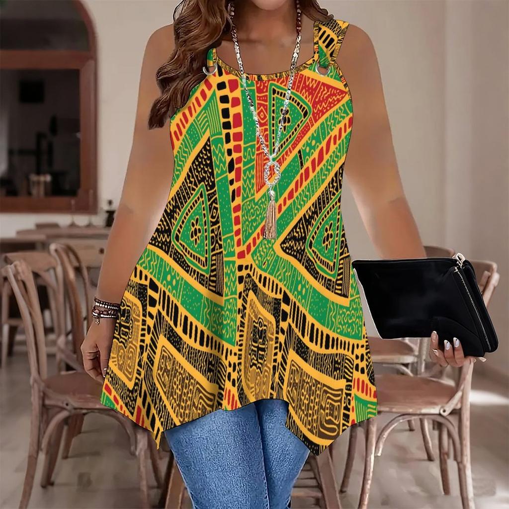 Women's Fashionable Casual Sports Double-ring Vest, Large-sized Tank Vest with Butterfly Printed Patterns, Irregular Hem, Elegant and Simple