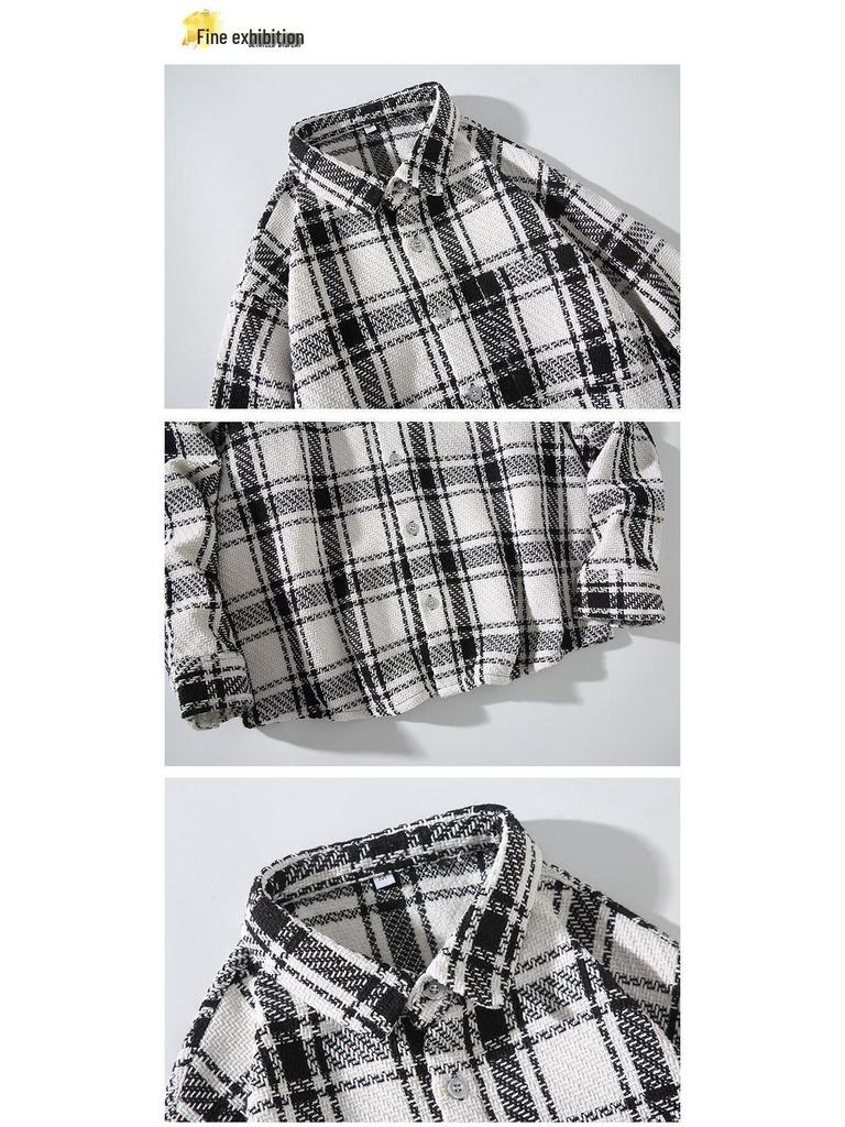 2025 Men's Plaid Woolen Shirt Jacket - Fashionable Loose-Fit Plus Size Autumn Casualwear