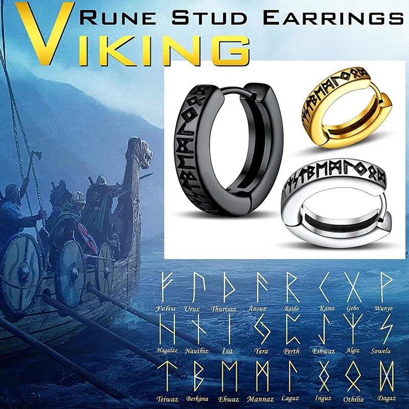 Pendientes de Aro Vikingos Noruegos de Acero Inoxidable Para Hombre Mujer Unisex 12 Mm Huggie Aro Pendiente Religioso Joyería