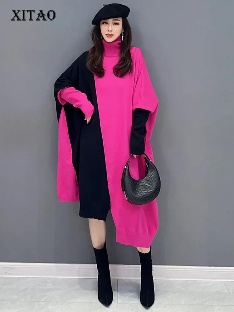 

XITAO водолазка контрастного цвета, вязаное платье неправильной формы DMJ2792