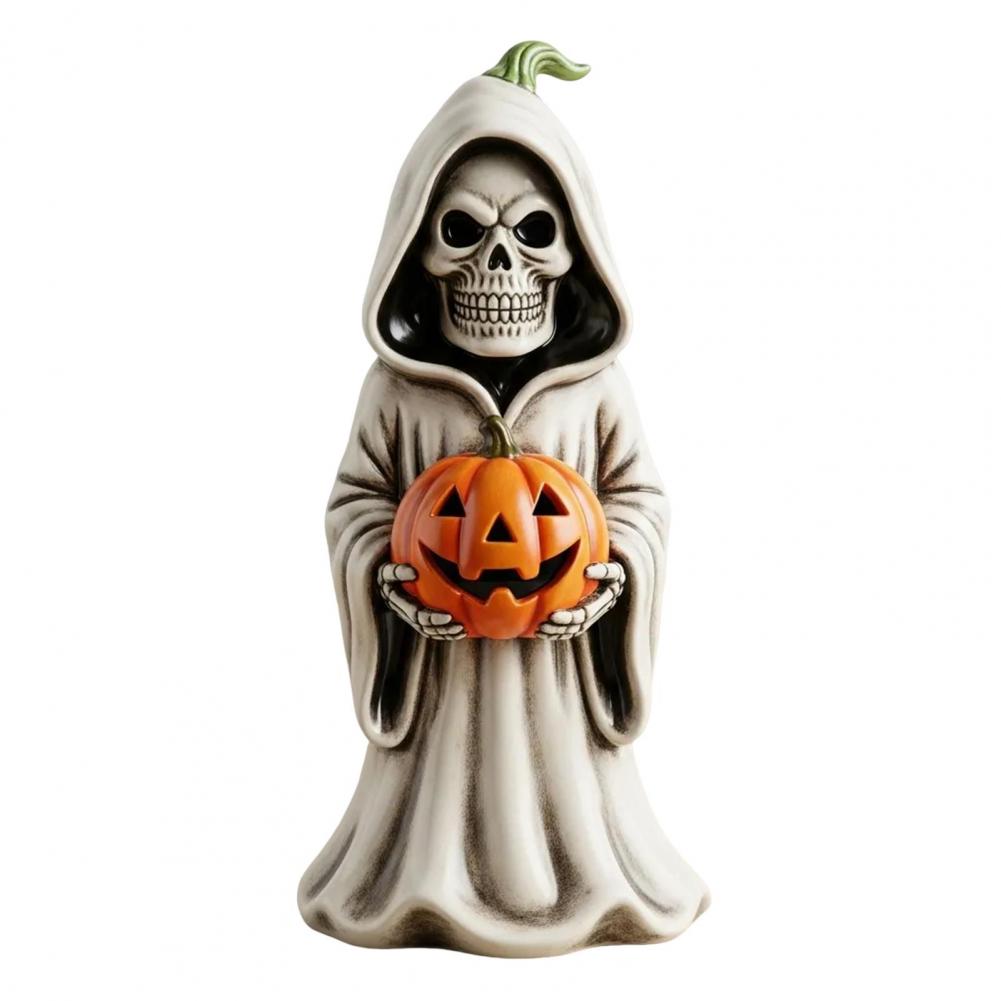 High-quality Halloween Ornament Resin Pumpkin Sculpture Spooky Halloween Skull Pumpkin Figurine Resin Skeleton Statue Indoor