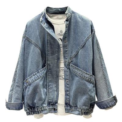 Spring Denim Bomber Jacket Women's Short Bat Sleeve Loose Demi-season Jeans Tooling Woman Coat New Outerwear Women Clothes