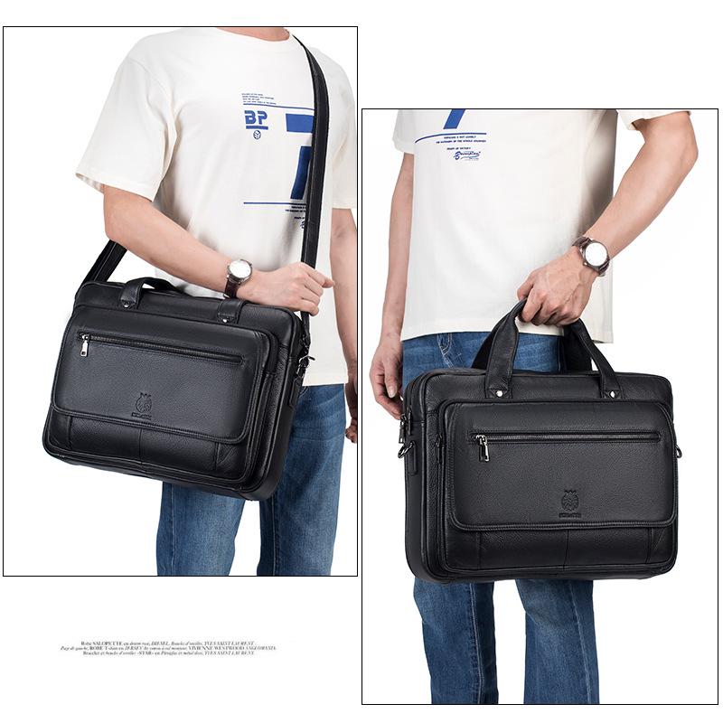Shilaidun Men's Genuine Leather Cowhide Briefcase: Retro Casual Shoulder & Handheld Computer Bag