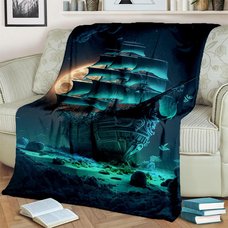 3D Pirate Ship Boat,Barque,Sailboat Blanket,Soft Throw Blanket for Home Bedroom Bed Sofa Picnic Travel Office Cover Blanket Kids