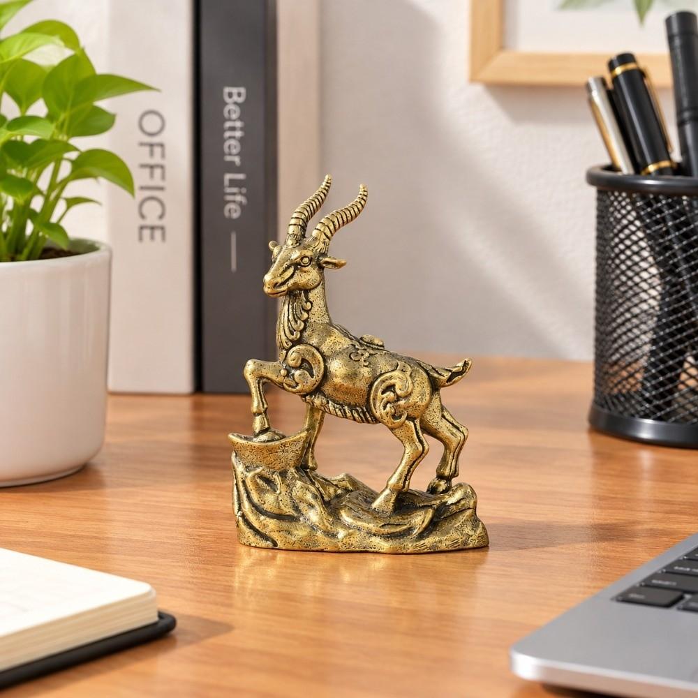 Vintage Coins Goat Statue Wealth Fortune Blessing Fengshui Goat Ornaments Copper Lucky Mascot Year of Sheep Ornaments Desktop