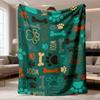 2026 Latest Flannel Blanket 1pc Cozy Pet-Themed Flannel Throw Blanket - Soft Coral Fleece with Playful Bone & Paw Print Designs, Teal Background, Perf