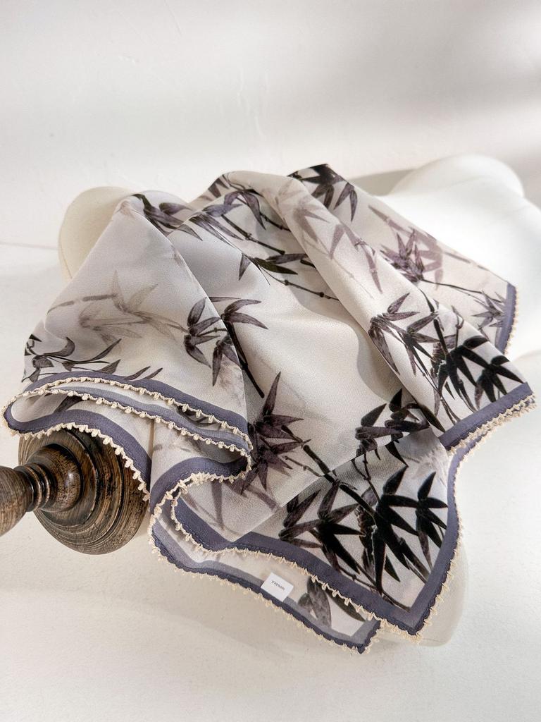 Classic retro spring new 111 mulberry silk square scarf premium light luxury national style double crepe lace silk scarf women's accessories