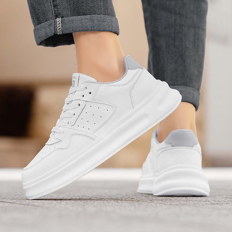 Men's classic simple white shoes, platform-soled fashionable and comfortable casual shoes, lightweight cushioning leather surface versatile sport