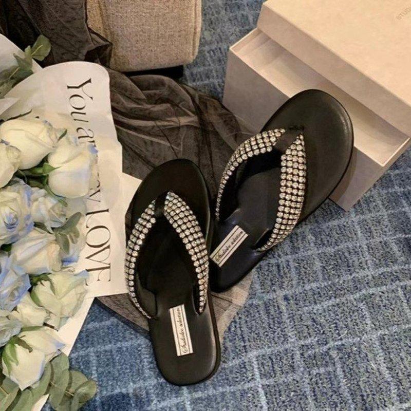 

2024 New Women Slippers Crystal Flats Flip Flops Summer Sandals Fahsion Party Ladies Shoes Beach Slides Causal Dress Mujer