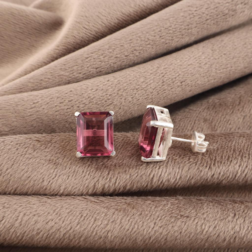 Rhodolite Gemstone 925 Sterling Silver Jewelry Handcrafted Studs Earrings 0.4" Birthday Gift For Her EE-179-12